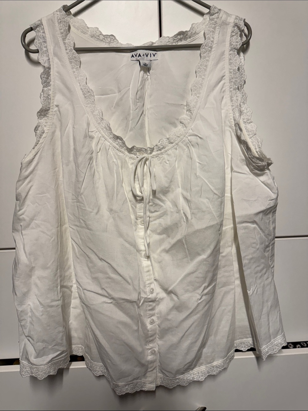 Ava & Viv White Lace-Trim Button Front Camisole